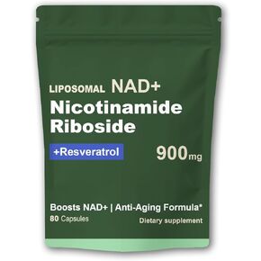 Liposomal NAD Supplement with NAD Nicotinamide Riboside Resveratrol 900 MG, Boost NAD+ for Cellular Health, Anti-Aging, Energy, Focus - 80 Capsules