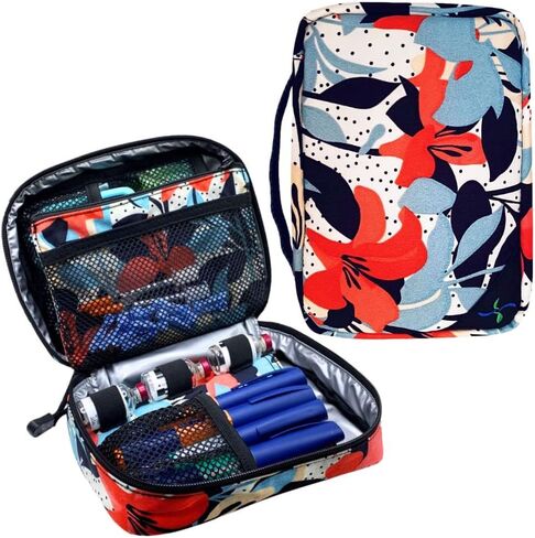 Sugar Medical Insulated Diabetes Organizer | Diabetes Supply Case | Diabetic Care Products | Diabetic Supplies Travel Case | Insulin Pen Case | Glucose Meter Case | Diabetic Bag for Supplies (Flora) in Kuwait