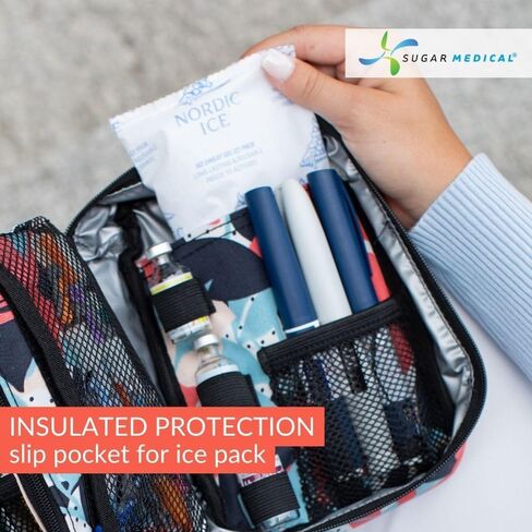 Sugar Medical Insulated Diabetes Organizer | Diabetes Supply Case | Diabetic Care Products | Diabetic Supplies Travel Case | Insulin Pen Case | Glucose Meter Case | Diabetic Bag for Supplies (Flora) in Kuwait