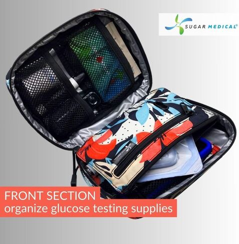 Sugar Medical Insulated Diabetes Organizer | Diabetes Supply Case | Diabetic Care Products | Diabetic Supplies Travel Case | Insulin Pen Case | Glucose Meter Case | Diabetic Bag for Supplies (Flora) in Kuwait
