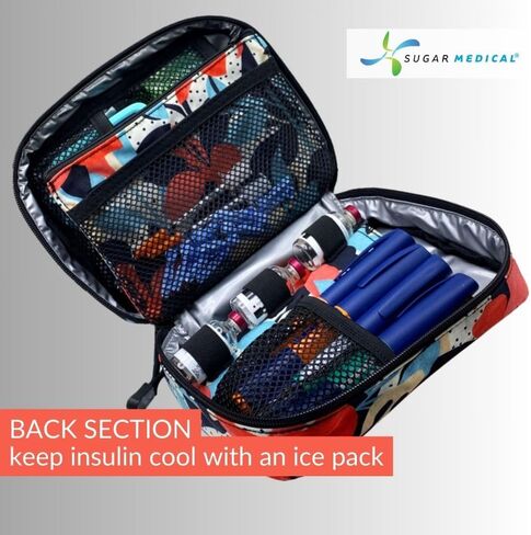 Sugar Medical Insulated Diabetes Organizer | Diabetes Supply Case | Diabetic Care Products | Diabetic Supplies Travel Case | Insulin Pen Case | Glucose Meter Case | Diabetic Bag for Supplies (Flora) in Kuwait
