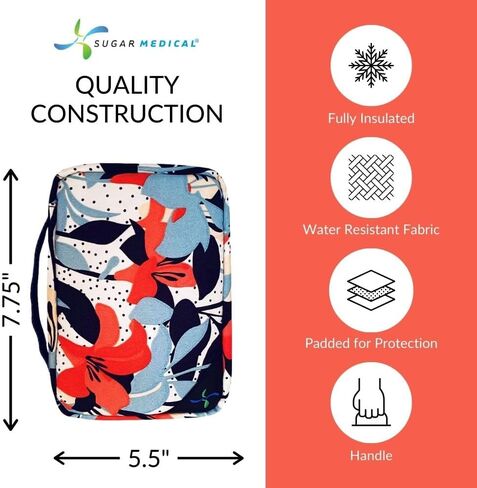 Sugar Medical Insulated Diabetes Organizer | Diabetes Supply Case | Diabetic Care Products | Diabetic Supplies Travel Case | Insulin Pen Case | Glucose Meter Case | Diabetic Bag for Supplies (Flora) in Kuwait