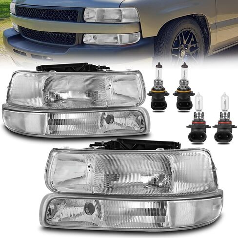Headlight Assembly Compatible for 1999-2002 Chevy Silverado 1500 2500 Compatible for 2000-2006 Tahoe Suburban Front Lamp with Chrome Housing/Clear Lens/Amber Corner in Saudi Arabia