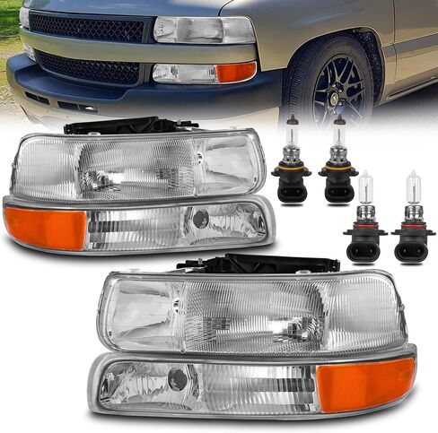 Headlight Assembly Compatible for 1999-2002 Chevy Silverado 1500 2500 Compatible for 2000-2006 Tahoe Suburban Front Lamp with Chrome Housing/Clear Lens/Amber Corner in Saudi Arabia