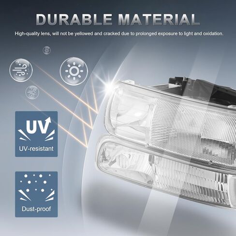 Headlight Assembly Compatible for 1999-2002 Chevy Silverado 1500 2500 Compatible for 2000-2006 Tahoe Suburban Front Lamp with Chrome Housing/Clear Lens/Amber Corner in Saudi Arabia
