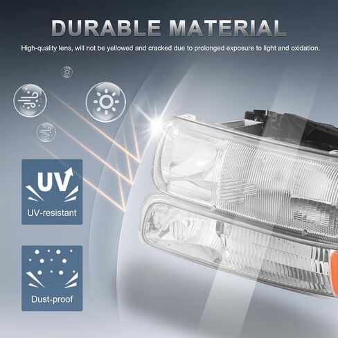 Headlight Assembly Compatible for 1999-2002 Chevy Silverado 1500 2500 Compatible for 2000-2006 Tahoe Suburban Front Lamp with Chrome Housing/Clear Lens/Amber Corner in Saudi Arabia