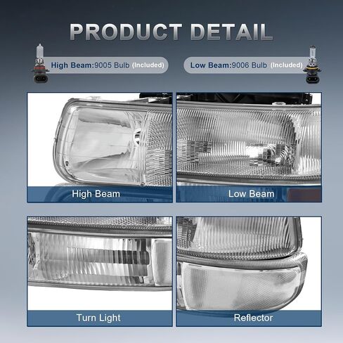 Headlight Assembly Compatible for 1999-2002 Chevy Silverado 1500 2500 Compatible for 2000-2006 Tahoe Suburban Front Lamp with Chrome Housing/Clear Lens/Amber Corner in Saudi Arabia