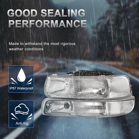 Headlight Assembly Compatible for 1999-2002 Chevy Silverado 1500 2500 Compatible for 2000-2006 Tahoe Suburban Front Lamp with Chrome Housing/Clear Lens/Amber Corner in Saudi Arabia