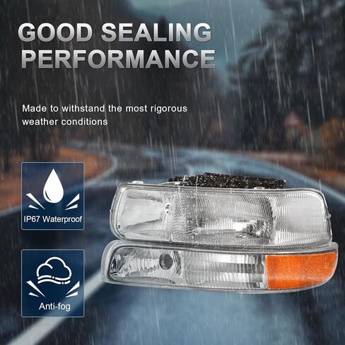 Headlight Assembly Compatible for 1999-2002 Chevy Silverado 1500 2500 Compatible for 2000-2006 Tahoe Suburban Front Lamp with Chrome Housing/Clear Lens/Amber Corner in Saudi Arabia