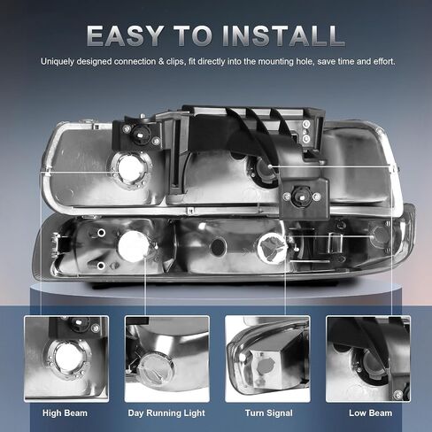 Headlight Assembly Compatible for 1999-2002 Chevy Silverado 1500 2500 Compatible for 2000-2006 Tahoe Suburban Front Lamp with Chrome Housing/Clear Lens/Amber Corner in Saudi Arabia