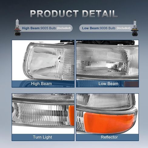 Headlight Assembly Compatible for 1999-2002 Chevy Silverado 1500 2500 Compatible for 2000-2006 Tahoe Suburban Front Lamp with Chrome Housing/Clear Lens/Amber Corner in Saudi Arabia