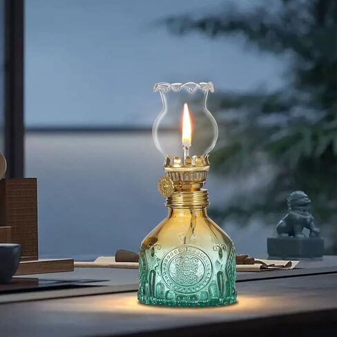 Vintage Gradient Color Glass Oil Kerosene Lamp Color Oil Lamps for Indoor Use Oil Lantern Indoor Decorative Hurricane Lamp Oil Lanterns for Tabletop Decor Emergency Lighting in Saudi Arabia
