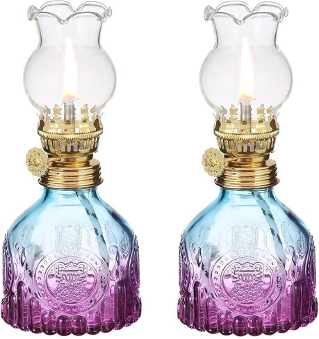 Vintage Gradient Color Glass Oil Kerosene Lamp Color Oil Lamps for Indoor Use Oil Lantern Indoor Decorative Hurricane Lamp Oil Lanterns for Tabletop Decor Emergency Lighting in Saudi Arabia