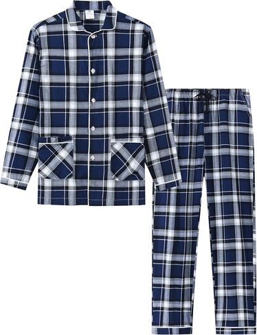 MoFiz Mens Pajama Set Soft Cotton Button Down Notched Collar Pjs Long Sleeve 2 Piece Sleepwear Lounge Nightwear with Pocket in Saudi Arabia