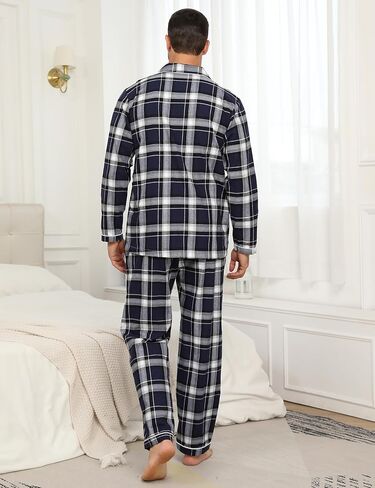 MoFiz Mens Pajama Set Soft Cotton Button Down Notched Collar Pjs Long Sleeve 2 Piece Sleepwear Lounge Nightwear with Pocket in Saudi Arabia
