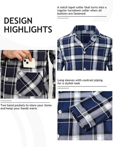 MoFiz Mens Pajama Set Soft Cotton Button Down Notched Collar Pjs Long Sleeve 2 Piece Sleepwear Lounge Nightwear with Pocket in Saudi Arabia