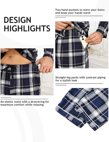 MoFiz Mens Pajama Set Soft Cotton Button Down Notched Collar Pjs Long Sleeve 2 Piece Sleepwear Lounge Nightwear with Pocket in Saudi Arabia