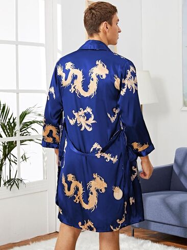 SOLY HUX Men's Long Sleeve Silk Sleepwear Satin Kimono Robe with Shorts Pajamas Set in Saudi Arabia