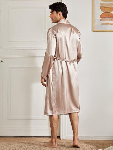 SOLY HUX Men's Long Sleeve Silk Sleepwear Satin Kimono Robe with Shorts Pajamas Set in Saudi Arabia
