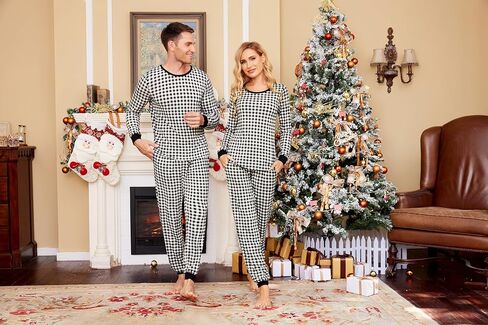 بيجامة Ekouaer للزوجين متطابقة من Pjs بأكمام طويلة منقوشة ملابس نوم ناعمة مع جيوب S-XXL in Saudi Arabia