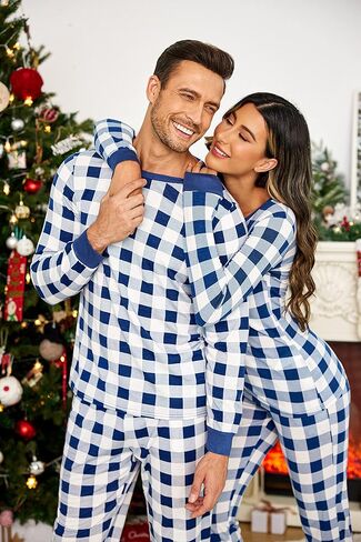 بيجامة Ekouaer للزوجين متطابقة من Pjs بأكمام طويلة منقوشة ملابس نوم ناعمة مع جيوب S-XXL in Saudi Arabia