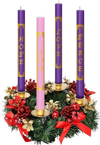 مجموعة شموع Advent مكونة من 4 قطع - حروف ذهبية مطبوعة ممتازة - تستخدم مع حاملات شموع Advent وأكاليل Advent وحلقات Advent - شمعة مدببة أرجوانية ووردية بدون قطرات لتزيين كنيسة عيد الميلاد in Saudi Arabia