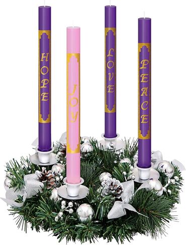 مجموعة شموع Advent مكونة من 4 قطع - حروف ذهبية مطبوعة ممتازة - تستخدم مع حاملات شموع Advent وأكاليل Advent وحلقات Advent - شمعة مدببة أرجوانية ووردية بدون قطرات لتزيين كنيسة عيد الميلاد in Saudi Arabia
