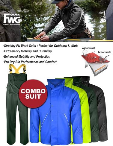 FWG Men's Workwear PRO Rain Suit - Ultimate Safety & Comfort | Waterproof, Durable PU Jacket & Bib Pants Set. in Saudi Arabia
