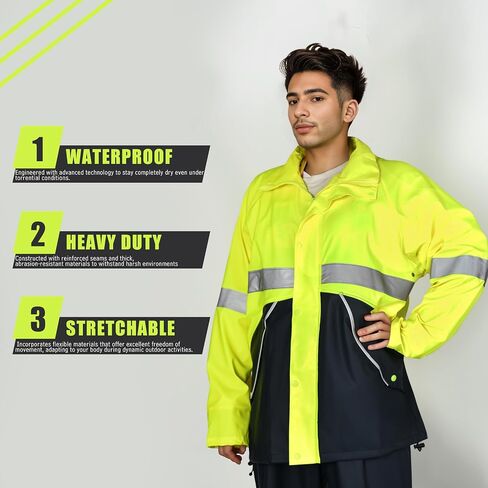 FWG Men's Workwear PRO Rain Suit - Ultimate Safety & Comfort | Waterproof, Durable PU Jacket & Bib Pants Set. in Saudi Arabia
