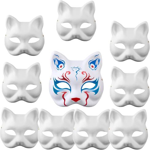 Therian Mask White Cat Mask DIY Animal Mask White Cat Mask Animal Party Cosplay Halloween Mask for Kids Adults in Saudi Arabia