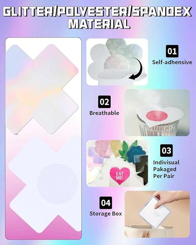 أغطية الحلمات الفضية ملصقات فطائر اللحم اللامعة حزمة غطاء حلمة الكيك الأسود ملصقات الحلمة بتلات الثدي للنساء بدون عرض - 9 أزواج in Kuwait