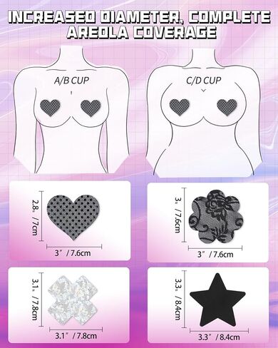 أغطية الحلمات الفضية ملصقات فطائر اللحم اللامعة حزمة غطاء حلمة الكيك الأسود ملصقات الحلمة بتلات الثدي للنساء بدون عرض - 9 أزواج in Kuwait