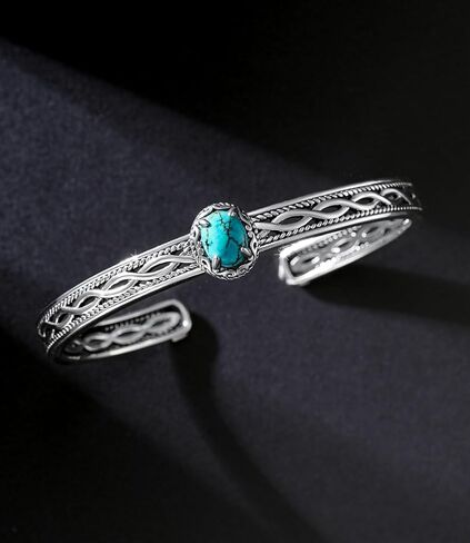 الأمريكيين الأصليين حقيقية الفيروز سوار الكفة للنساء 925 الفضة الاسترليني البيضاوي الأحجار الكريمة قابل للتعديل الإسورة بوهو نمط مجوهرات للزوجة أمي in Kuwait