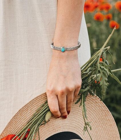 الأمريكيين الأصليين حقيقية الفيروز سوار الكفة للنساء 925 الفضة الاسترليني البيضاوي الأحجار الكريمة قابل للتعديل الإسورة بوهو نمط مجوهرات للزوجة أمي in Kuwait