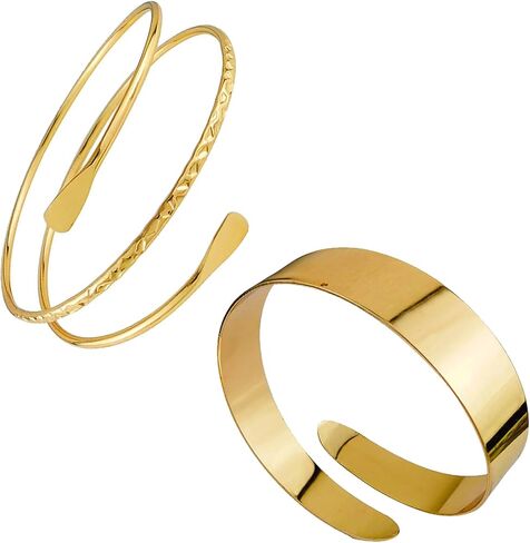 ZMANYIJEW 2Pcs Upper Arm Bracelet Cuff Bangle Minimalist Gold Metal Coil Arm Cuff Bracelets for Women Irregular Wave Chunky Cuff Bangle Armband Statement Party Jewelry in Saudi Arabia