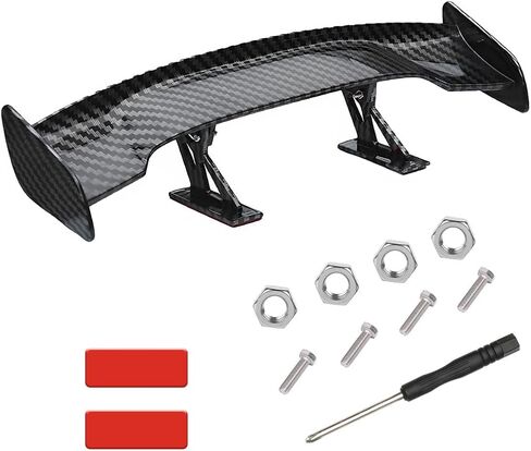 Car Mini Spoiler Wing, 9.8" Adhesive Mini Rear Tail Wing Carbon Fiber Texture Decorative Spoiler, Universal Auto Tiny Tail Wing Decor for Men Women, Car Accessories (Black Carbon Fiber) in Kuwait