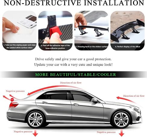 Car Mini Spoiler Wing, 9.8" Adhesive Mini Rear Tail Wing Carbon Fiber Texture Decorative Spoiler, Universal Auto Tiny Tail Wing Decor for Men Women, Car Accessories (Black Carbon Fiber) in Kuwait
