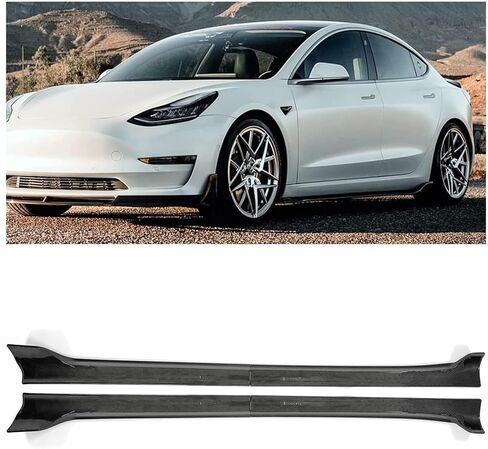 قطعة بديلة لتمديد التنورة الجانبية من Kojem 4 قطع متوافقة مع طراز تسلا 2017-2023 3 من ألياف الكربون الطباعة على الألواح الهزازة طقم هيكل حماية من بلاستيك ABS in Kuwait