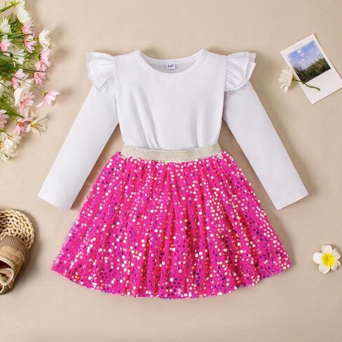 Magic Park 2-5T Toddler Girl Skirt Set Girls Long Sleeve Shirt Tops Sequin Skirt kid Birthday Holiday Party Outfits in Saudi Arabia