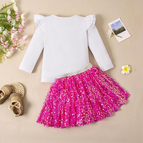 Magic Park 2-5T Toddler Girl Skirt Set Girls Long Sleeve Shirt Tops Sequin Skirt kid Birthday Holiday Party Outfits in Saudi Arabia