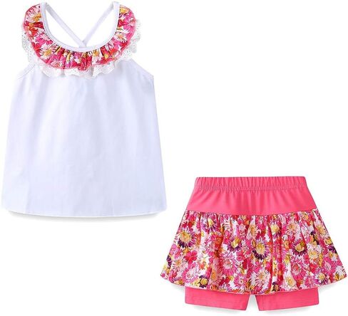 Mud Kingdom Girls Outfits Summer Fashion Cold Shoulder Backless Tank Top and Shorts Clothing Set Floral in Kuwait
