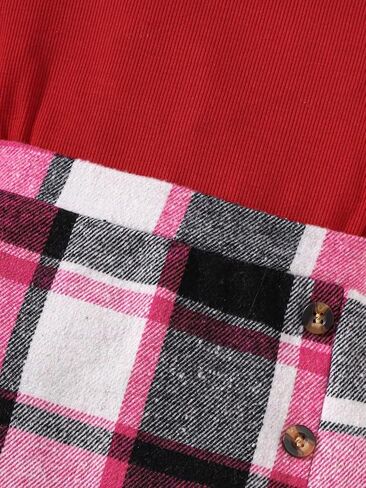 Milumia Girl's Clothing Sets 2 Piece Puff Sleeve Ribbed Tee with Plaid Wrap Mini Skirt Outfits in Saudi Arabia