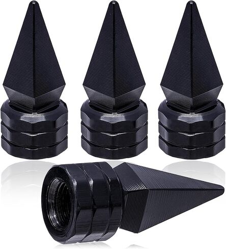 4PCS Spiked Shape Tire Valve Stem Caps, Aluminum Alloy Spike Wheel Tire Valve Stem, Universal Dustproof Waterproof Air Caps for Cars, SUV, Trucks, Bikes, Motorcycles, Bicycles(Black) in Kuwait