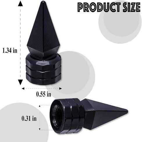 4PCS Spiked Shape Tire Valve Stem Caps, Aluminum Alloy Spike Wheel Tire Valve Stem, Universal Dustproof Waterproof Air Caps for Cars, SUV, Trucks, Bikes, Motorcycles, Bicycles(Black) in Kuwait