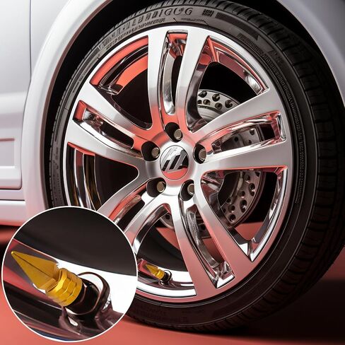 4PCS Spiked Shape Tire Valve Stem Caps, Aluminum Alloy Spike Wheel Tire Valve Stem, Universal Dustproof Waterproof Air Caps for Cars, SUV, Trucks, Bikes, Motorcycles, Bicycles(Black) in Kuwait