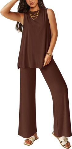 PRETTYGARDEN Women's 2 Piece Lounge Set 2025 Summer Casual Loose Tank Top Wide Leg Pants Matching Travel Outfits Tracksuit in Saudi Arabia