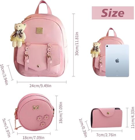 Leather Backpack Purse for Women 3-Piece Set Floral Design Round Crossbody Bag Wallet for Gifts for Girls and Ladies (Pink) in Saudi Arabia
