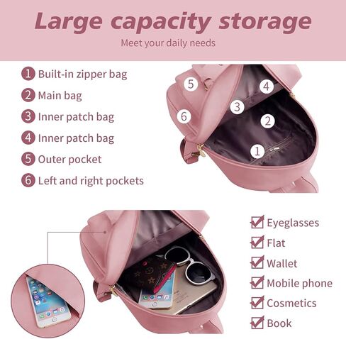 Leather Backpack Purse for Women 3-Piece Set Floral Design Round Crossbody Bag Wallet for Gifts for Girls and Ladies (Pink) in Saudi Arabia