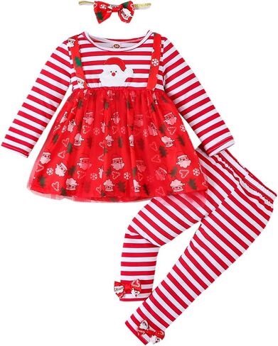 Toddler Girl Christmas Clothes,Girls Christmas Outfit Set Xmas Tunic Dress+Legging Pant Set in Kuwait