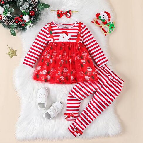Toddler Girl Christmas Clothes,Girls Christmas Outfit Set Xmas Tunic Dress+Legging Pant Set in Kuwait